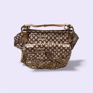 Coach Signature Pattern Shoulder Bag in Tan and Brown